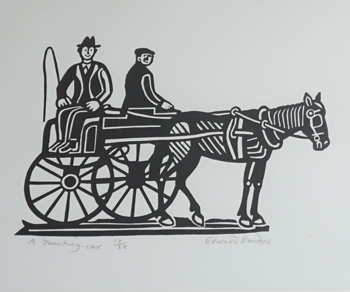 Edward Bawden (1903-1989), linocut, 'A Jaunting Car', signed in pencil, 15/25, 25 x 30cm